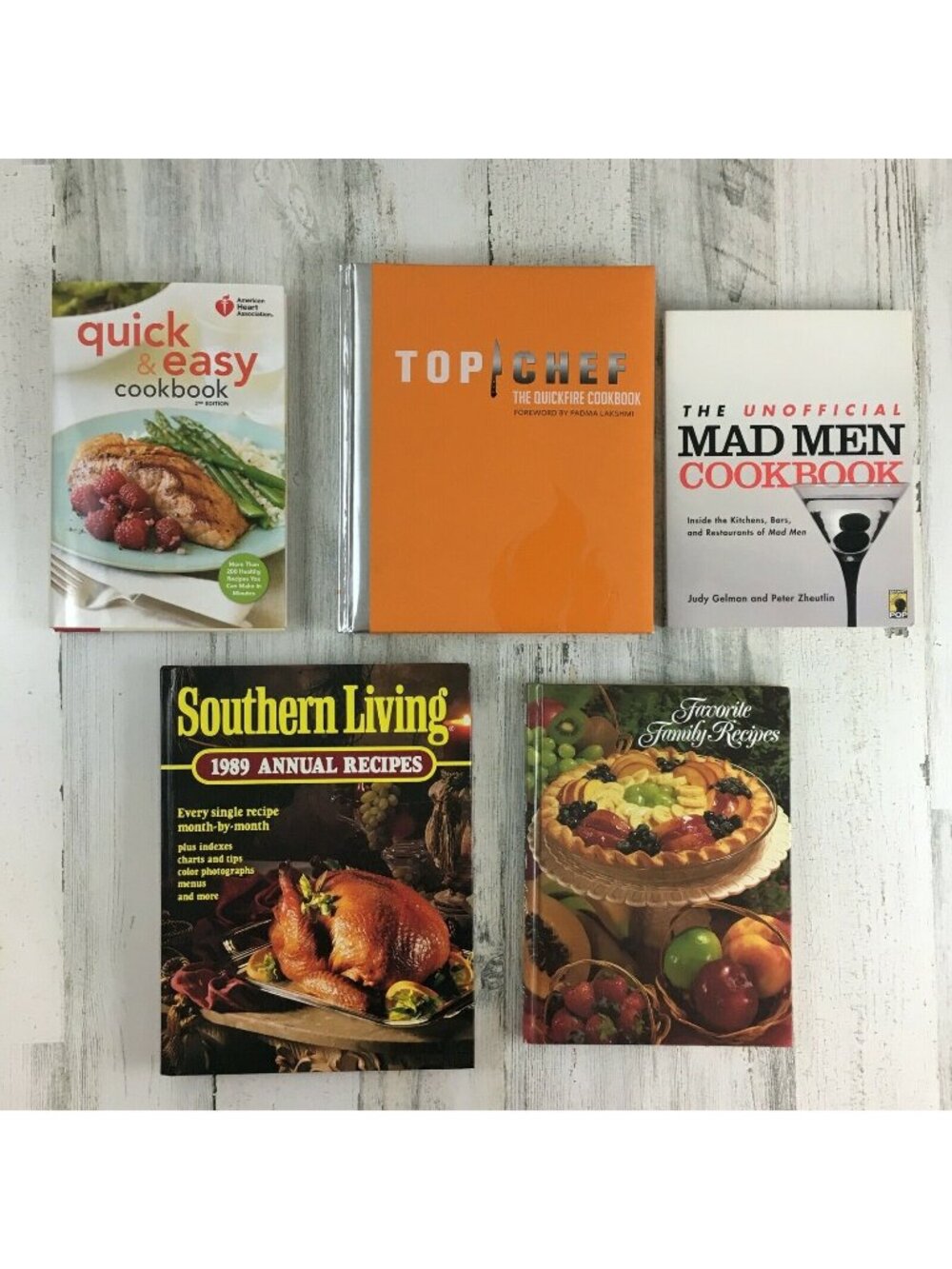 Lot of 5 Cookbooks Top Chef Mad Men American Heart Southern Living 1989 Recipes